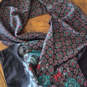 J.G. Hook Black Floral Border Scarf with Turquoise and Red Accents